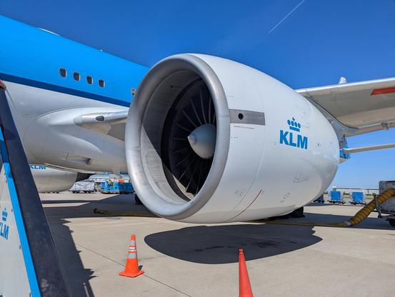 A close picture of one of the plane massive engines
