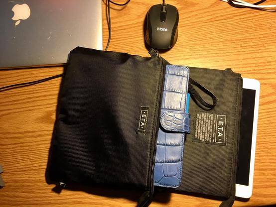 Photograph of my Filofax inside the larger ETA pouch and my iPad mini inside the smaller ETA pouch.