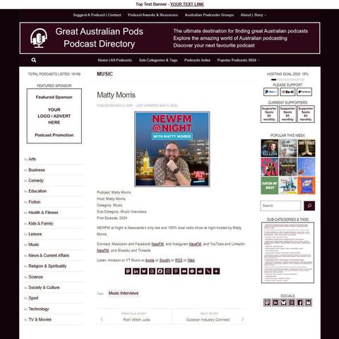 Matty Morris
Screenshot of the podcast listing on the Great Australian Pods website
