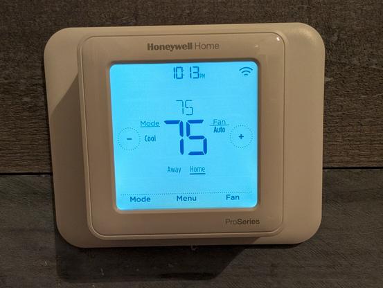 A newly installed Honeywell T6 Pro Z-wave thermostat.