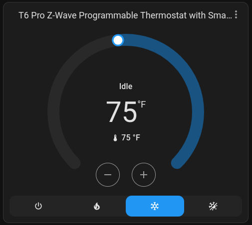 The default Home Assistant "card" for the Honeywell T6 Z-wave thermostat.