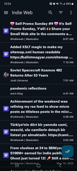 Screenshot of the Feeder UI showing indiewb category.