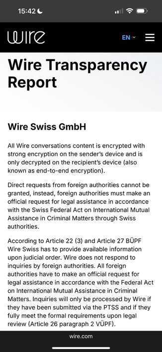 Transparency statement https://wire.com/en/transparency-report