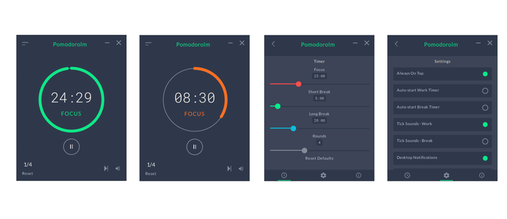 Screenshot of the Pomodorolm app