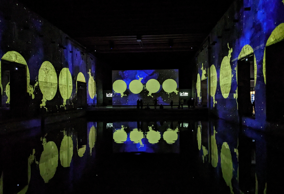 Le Petit Prince projected on the concrete walls of an ancient reconverted Nazi submarine base. He runs around a globe and his reflection can be see in the water at the same time.

Nicolas Mouart, all rights reserved, 2024