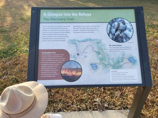 Ranger Sarah reads about the Discovery Trail at Marais Des Cygnes NWR before beginning her hike.
— at Marais des Cygnes National Wildlife Refuge.