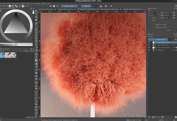 Screenshot of Krita compositing/editing something fuzzy.