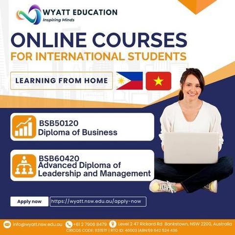 Find the best online education that suits international students with WYATT BUSINESS COLLEGE. Learn at home and develop your career with our nationally
recognized qualifications.