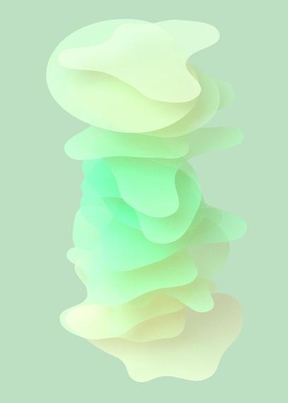 An abstract composition of mint-green organic shapes