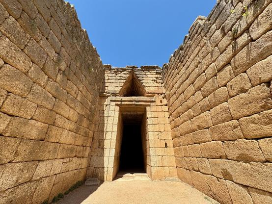 Entrance to the beehive-shaped 1350-1200 BC treasury at Mycenae