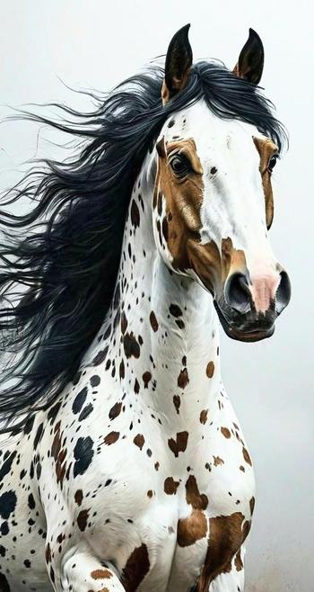A beautiful spotted horse with a black mane