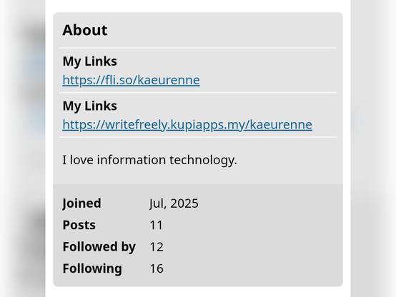 Screenshot of a social media profile about section with links listed.