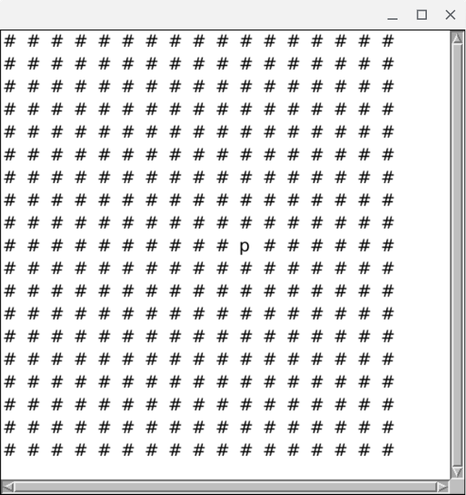 A McCLIM GUI window. A square of #s with a single 'p' character near the middle.