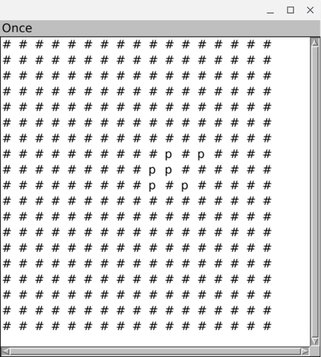 A cluster of 6 ps in the same grid. It dawns on me that they can't break out of these three rows under the current settings.