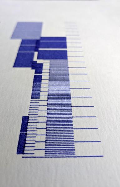Horizontal dark blue lines part of an piece of artwork in A4 size.