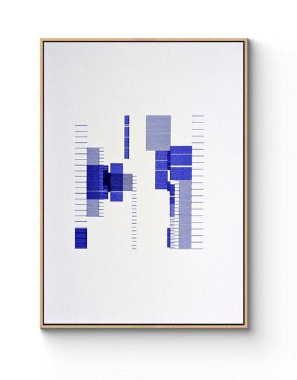 Horizontal dark blue lines part of an piece of artwork in A4 size. Mock up.