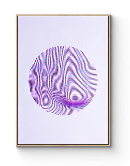 Mock up of pink and light blue lines in a circle shape generating a visual distortion in a A4 piece or artwork.