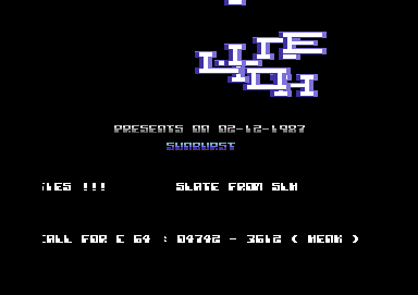 Screenshot of "Sunburst" - Crack: Hotline - Published by Rack It-Hewson on Commodore 64 (1987)