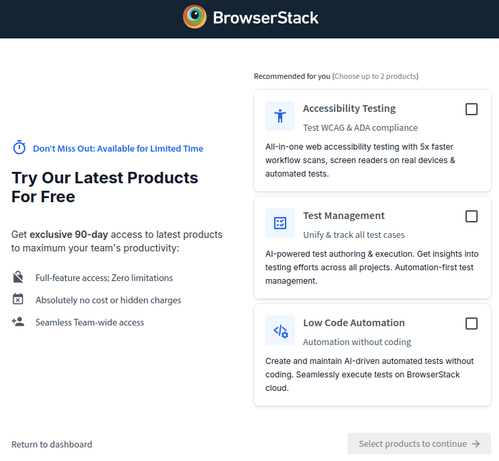 An interstitial ad that tries to trick Browserstack users to opt-in to a trial.