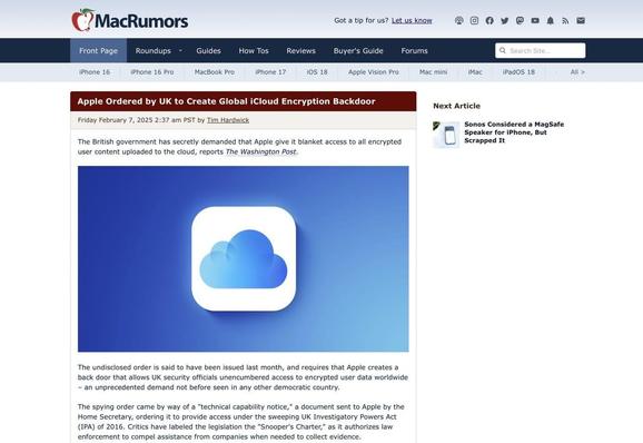 UK Government Orders Apple to Create Global iCloud Encryption Backdoor