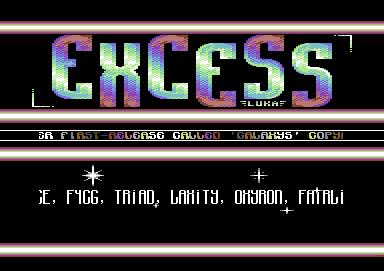Screenshot of "Galaxys" - Crack: Excess - Trainer: +1 - Published by The New Dimension on Commodore 64 (2002)