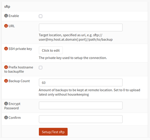 Screenshot of SFTP plugin configuration options