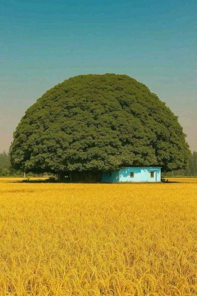 House covered by a big floofy tree.