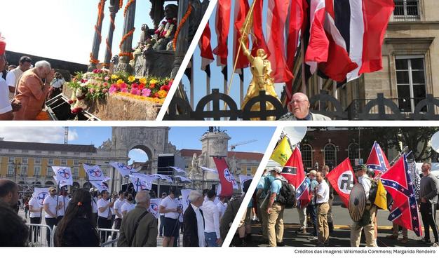 A set of four pictures of recent far right protests and gatherings