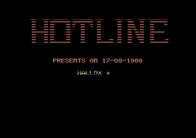 Screenshot of "Hallax" - Crack: Hotline - Trainer: +2 - Published by Binary Zone on Commodore 64 (1988)