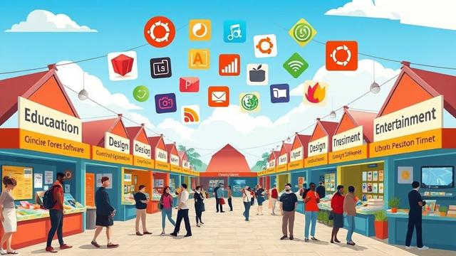 Une sorte de marché à ciel ouvert où chaque stand présente des solutions logicielles sur Ubuntu. Dans l'allée centrale de nombreuses personnes se ruent vers les différents stands thématiques