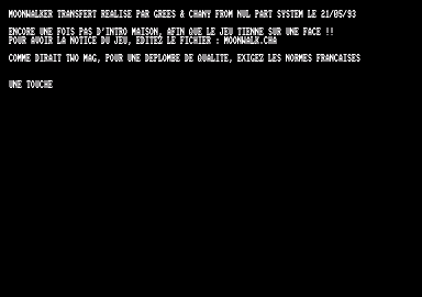Screenshot of "Moonwalker" - Crack: Nul Part System (NPS) - Published by U.S. Gold on Amstrad CPC (1989)