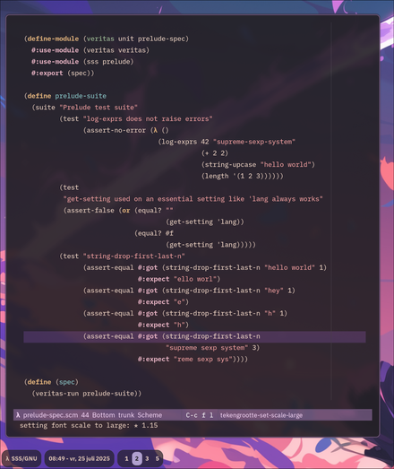 jjba23 showcasing some unit tests that use Veritas in Emacs, these tests stem from the Supreme Sexp System project, which Joe daily drives and uses for work and personal life