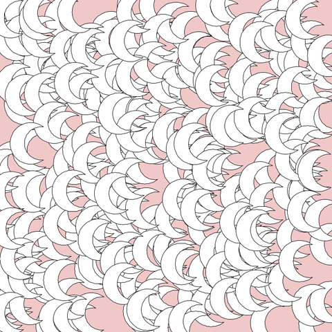 # py5 imported mode sketch <py5coding.org>
# 300 crescent shapes on a light pink background

import shapely

def setup():
    size(800, 800)
    background(240, 200, 200)
    for _ in range(300):
        x, y = random(width), random(height)
        ca = shapely.Point(x, y).buffer(50)
        cb = shapely.Point(x + 25, y).buffer(40)
        cc = ca - cb
        fill(255)
        shape(cc)
    save('out.png')