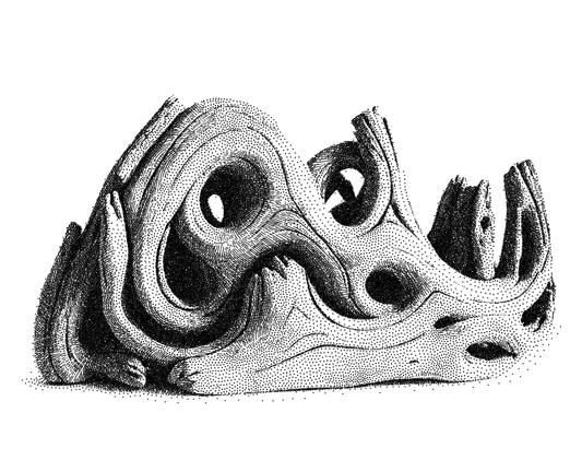 computer generated pen and ink drawing of driftwood