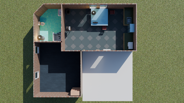 Vista cenital de la casa de la familia Novato en los Sims.