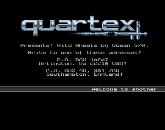 Screenshot of "Wild Wheels" - Crack: Quartex (QTX) - Published by Ocean on Commodore Amiga (1990)