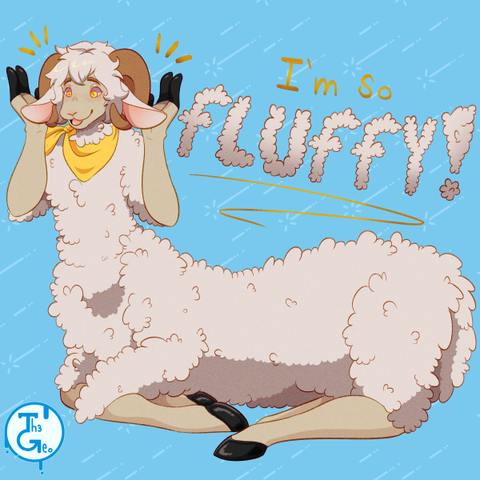 - Drawing Type:
(Repost) Normal Style / Cell Shading / Fullbody

- [ 1 ] Character/s:
* Taur / Male / Sheep

- Background:
Flat Color

- Description:
Drawing of white sheep with a taur anatomy lawing in the floor while is making a happy expression saying "I'm so fluffy!"
