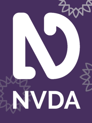 NVDA logo and text in white on purple with sunburst designs around edge
