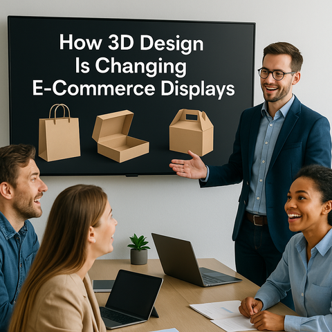 A man gives a presentation on how 3D design is changing e-commerce displays to a small group.
