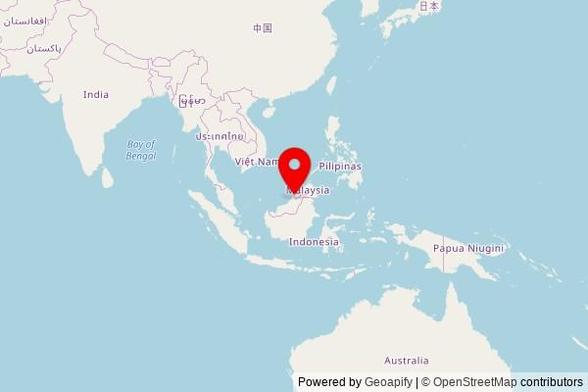 A zoomed in map showing a pin at the position of Kampong Pandan Mosque, Simpang 69, Kuala Belait, Belait District KA1931, Brunei