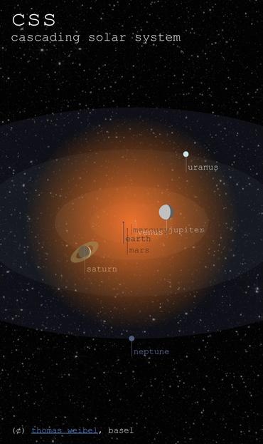 Webapp „CSS - cascading solar system“ showing planetary motion, coded in HTML and CSS only.