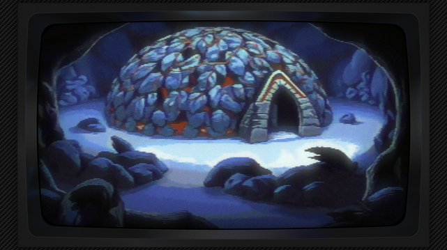 Pixel art of a cavern’s breath, exhaled in cool stone and dust, where boulders are the scattered teeth of a forgotten giant and the ground a sea of powdered memory. A dome rises, a petrified heart pulsing with internal fireflies, its surface a tapestry woven from granite and the skeletal embrace of clinging vines. Light bleeds from within, a subterranean sun caught in a cage of grey, illuminating a doorway carved with the precision of a dream. The space recedes into a darkness that tastes of silence, a swallowing maw of rock where shadows are liquid and the air hangs heavy with the weight of ages, the whole scene a geological poem etched in monochrome. The image has a CRT filter applied.