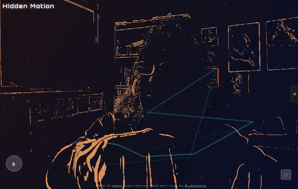 A line-enhanced image of a man with his fists out in from of him and numerous features of an office including windows, a bookshelf and prints on the wall with yellow lines on a dark blue background