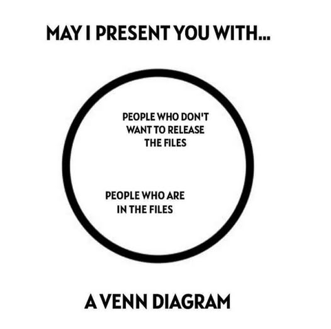 May I Present You With... A Venn Diagram

[Venn Diagram consisting of a single circle with two labels: "People who don't want to release the files." And, "People who are in the files."]