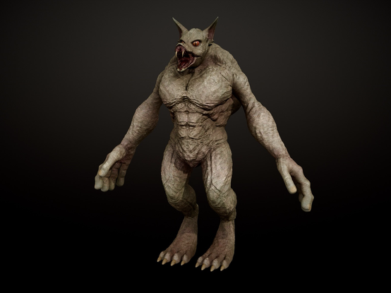 3D sculpt of a beefy humanoid with a snake-like maw.