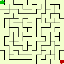 A computer generated 14 by 14 maze.