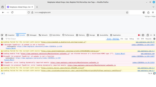 It’s a screenshot of all the errors and warnings on the web page we’re troubleshooting. Let me know if you want it in text and I’ll see if I can OCR it, it’s a lot.