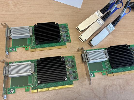 three PCIe infiniband cards and cables
