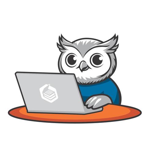 LibreTexts mascot, Benny the Owl, working on a laptop