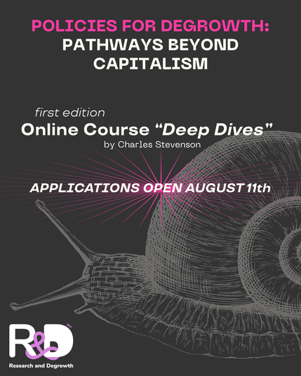 Policies for Degrowth: Pathways Beyond Capitalism. First editon Online Course "Deep Dives" by Charles Stevenson. Applications open August 11th.